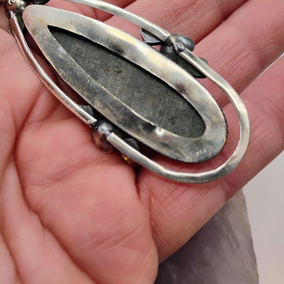 Orthoceras Fossil Pendant With Floral Sterling Silver Setting 3" Long - Picture 4 of 6